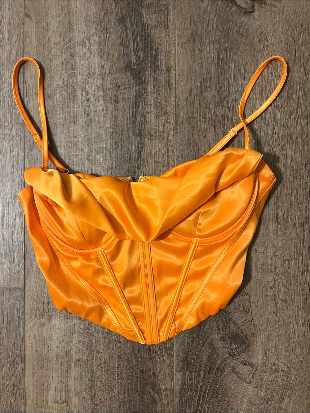 Satin Orange Corset Crop Top size large open